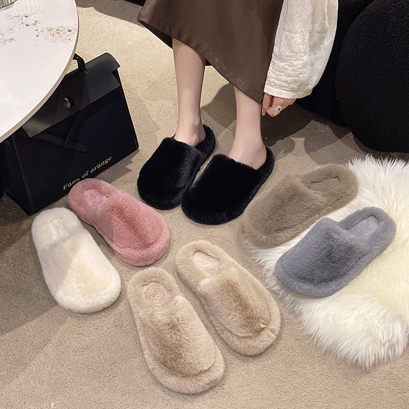 Women Home Slippers Winter Warm Shoes With 3cm Heel