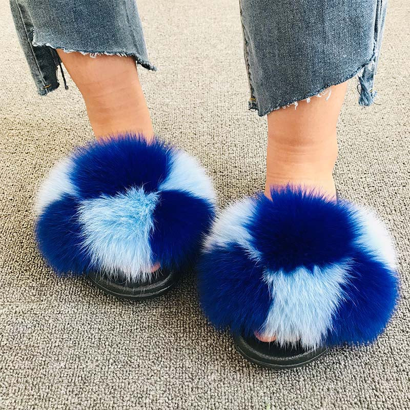Fox fur slippers