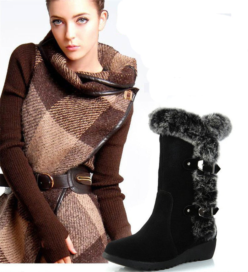 Snow Boots Mid-calf Faux Fur Plush Winter Women Boots
