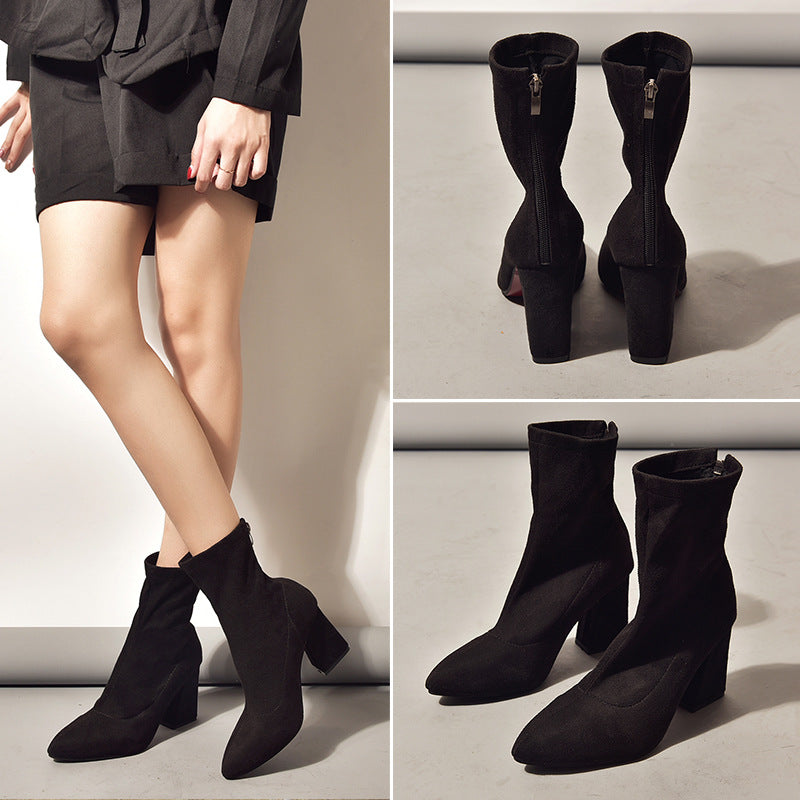 Pointed Toe Thick Heels Slimming Plus Size Boots