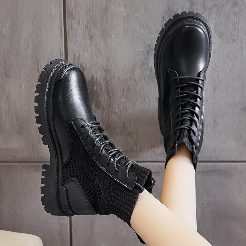 Spot Winter New High Top British Martin Boots Korean Fashion Short Boots Solid Lace Up Women"s Shoes
