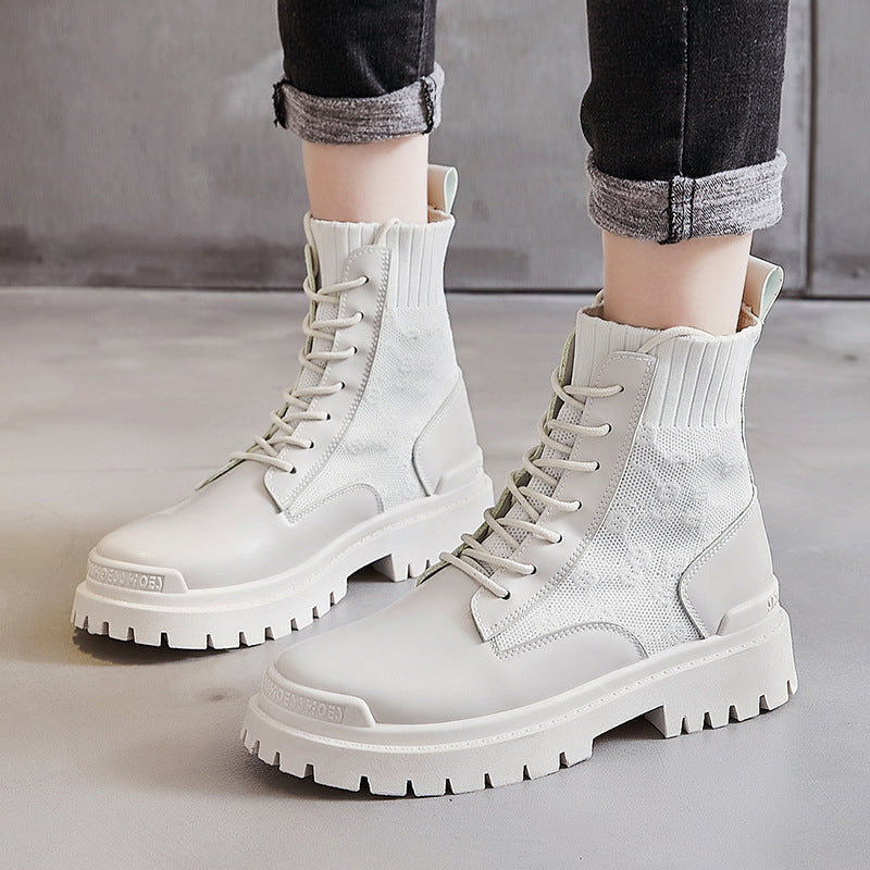 Spot Winter New High Top British Martin Boots Korean Fashion Short Boots Solid Lace Up Women"s Shoes
