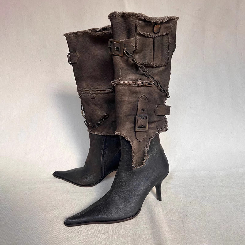 Retro Pointed Belt Buckle Western Cowboy Boot Women