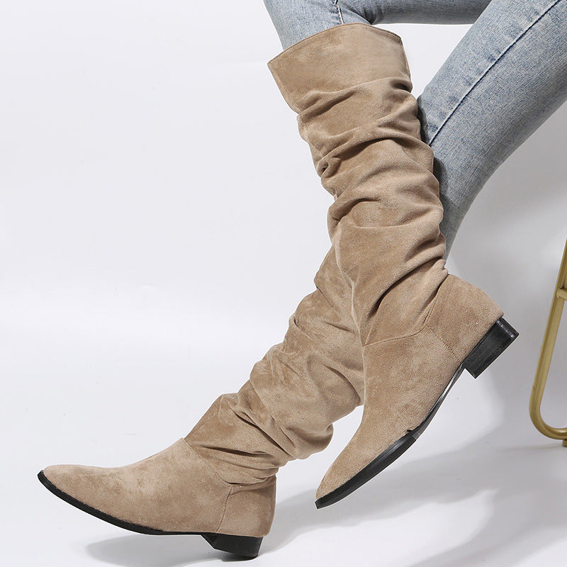 Low Faux Suede Pointed Toe Boots