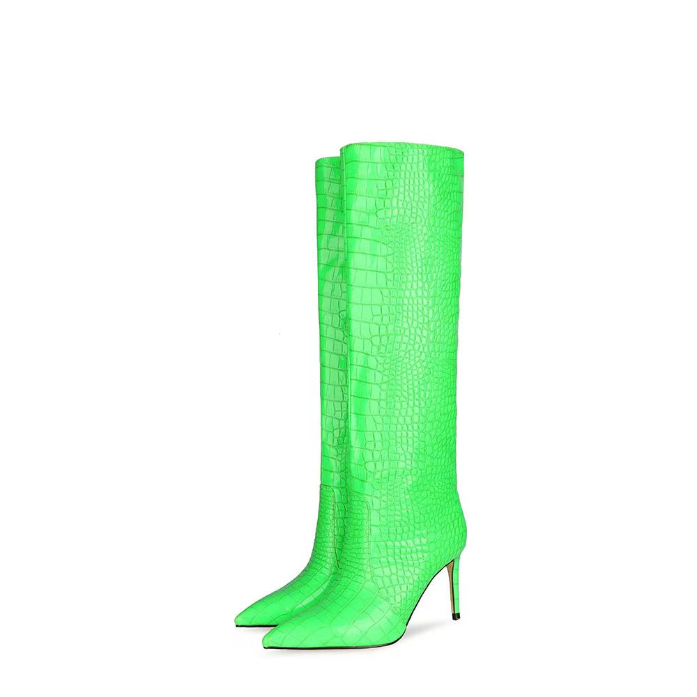 Sleeve Pointed Toe Solid Color Stiletto High Heels Fluorescent Green