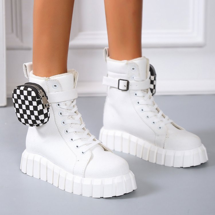 Punk Ankle Boots With Belt Buckle Pocket Designer Boots Chunky Heel Shoes Women