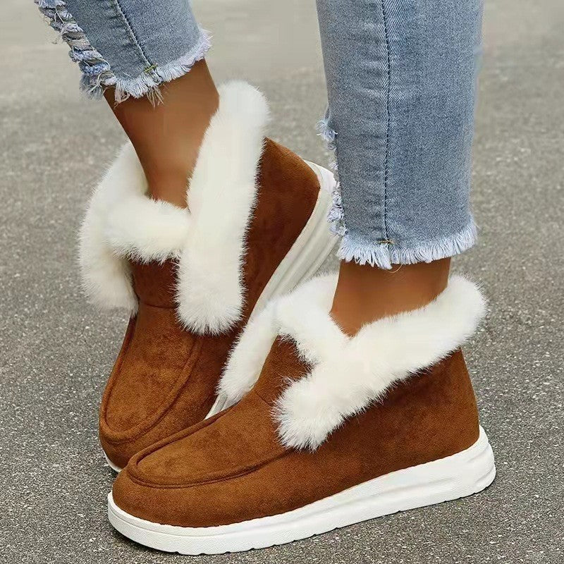 Plush Flat Bottom Thickened Large Short Snow Boots For Women