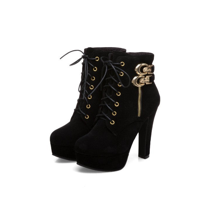 Women's plus size short boots with thick heels