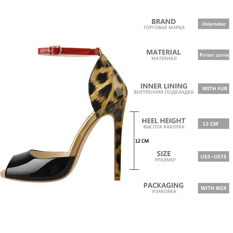 Onlymaker Peep Toe Thin High Heels Ladies Pumps Sexy  Shoes For Women Ankle Strap Black And Nude  Sandals Stiletto Plus Size
