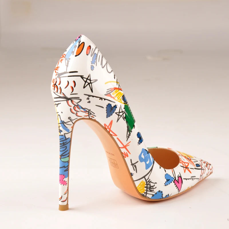 Onlymaker Women Graffiti Colorful Sexy Stiletto 12cm High Heels Wedding Party Women Shoes US5~US15 Slip On Pumps