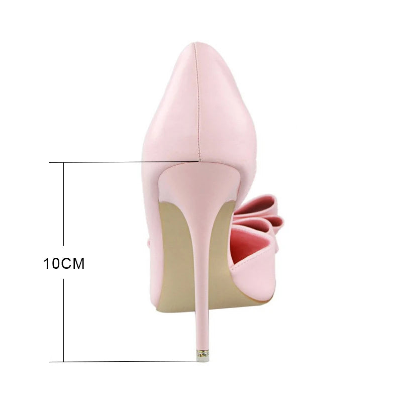 LAKESHI Women Pumps Leisure High Heels Fashion Butterfly knot Shoes Pointed Toe Wedding Shoes Bride Women Heels Shoes Pink White