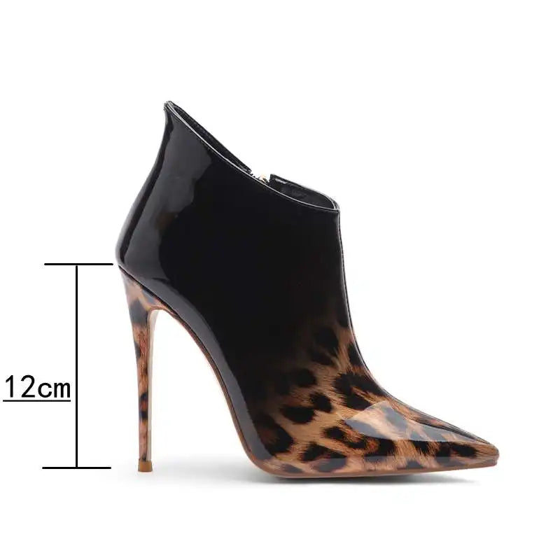 SIMLOVEYO Size 44 45 Ankle Boots for Women Pointed Toe Thin High Heels Booties Zipper Leopard Print Party Gradient Bottes Botas