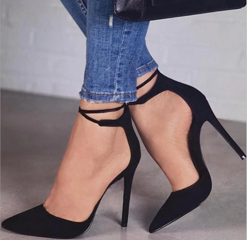 Sexy Pointed Toe Ladies Shoes Thin High Heels Lace Up Women Pumps Wedding Runway Sandals Woman Shoes Zapatos Mujer VOGELLIA