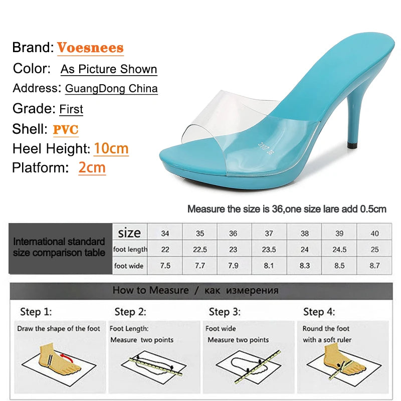 Transparent Crystal Party Slippers Walk Show Summer Sandals Mid Heel Comfortable Slides Sexy Nightclub Women Shoes Candy Color