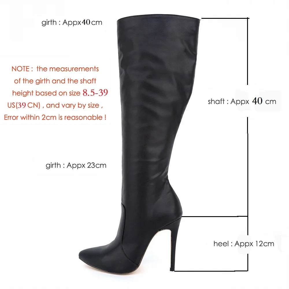 LOSLANDIFEN 2023 Winter Over The Knee Women Boots Leather Sexy High Heels Slip on Shoes Pointed Toe Woman Long  Size 35-42
