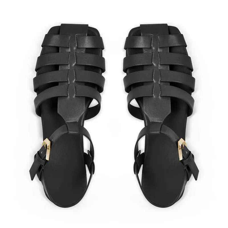 Onlymaker Brand Women's Flat Sandals Summer Casual Soft Genuine Leather Summer Roman Female Big Size Fashion Sandals