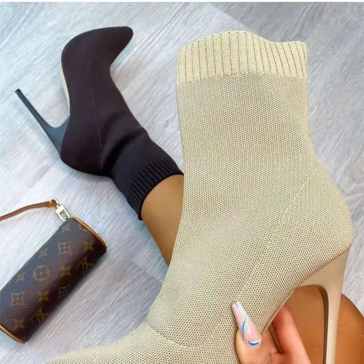 Sexy Sock Boots Knitting Stretch Boots High Heels For Women Fashion Shoes 2023 Spring Autumn Ankle Boots Booties Female