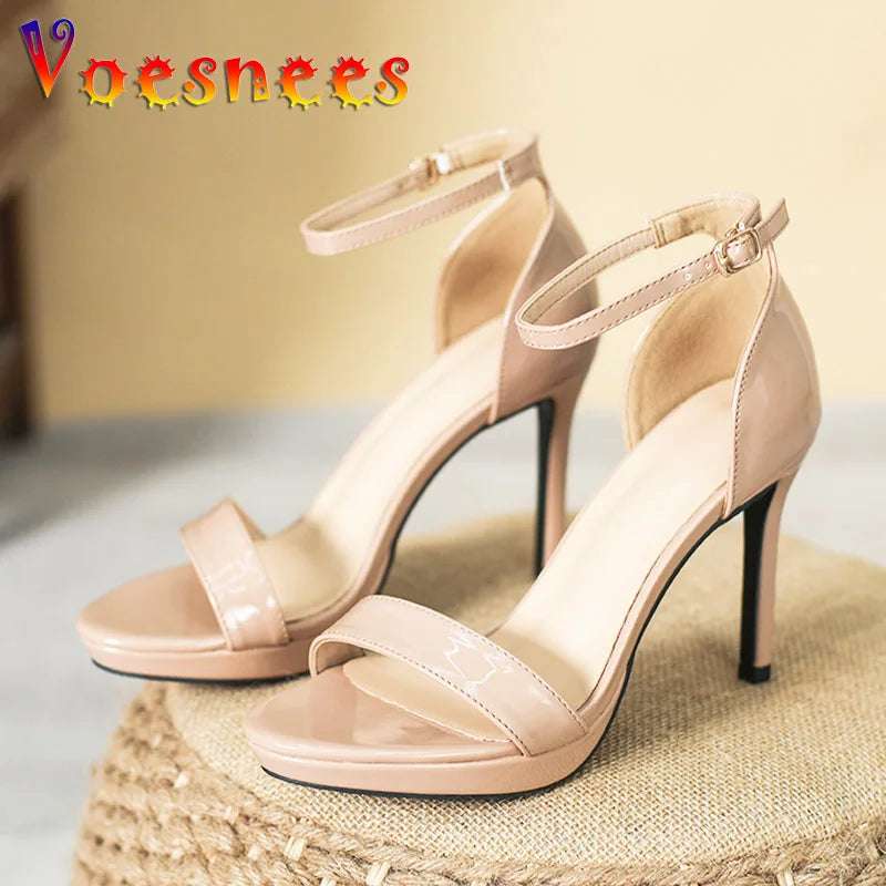 Nude Color Fashion One Word Band Sandals 10CM Everyday High Heel Pumps Thin Heels 2023 Summer New Style Simple Style Women Shoes