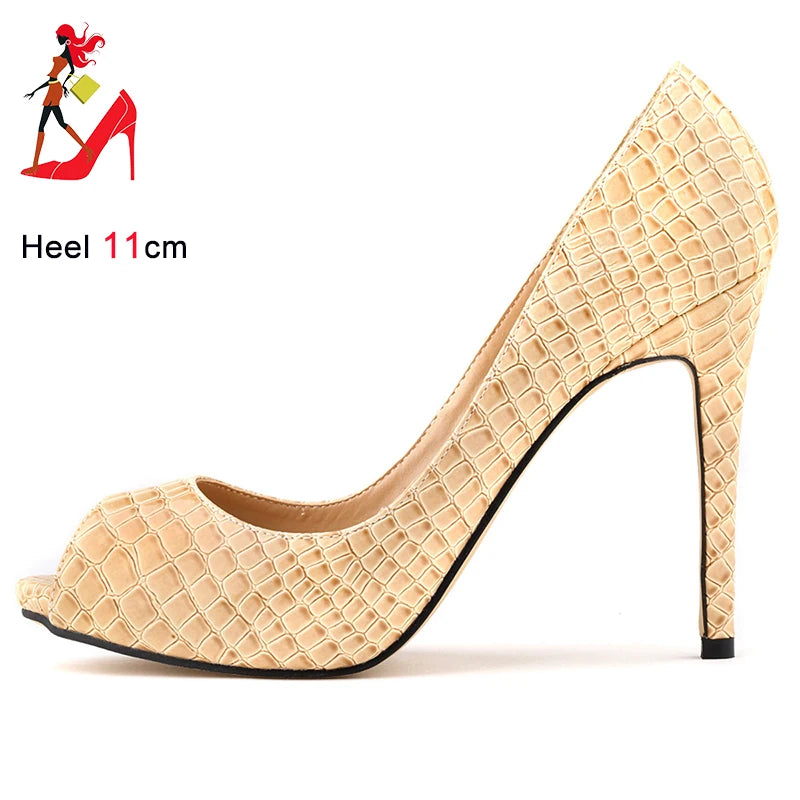 Sexy Peep Toe Pumps Women's Stiletto Slip on Super High Heels Party Dress Platforms Shoes Zaptos Mujer Fashion Emboss Lady Shoes