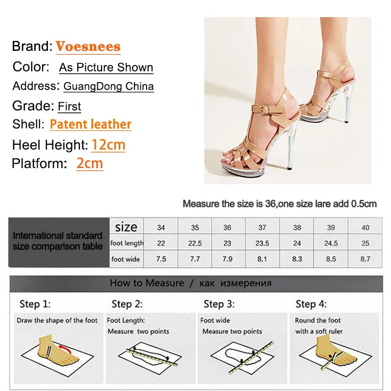 Transparent Crystal Waterproof Platform Model Runway High Heels Summer Night Clus Sandals 12CM New Party Hollow Out Women Shoes