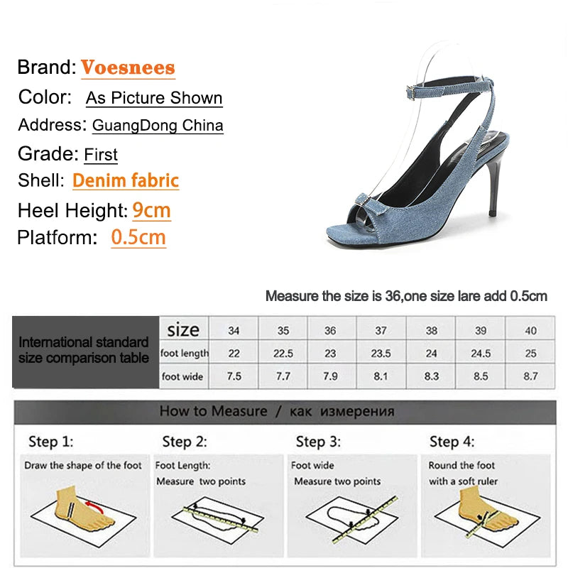 Voesnees Black Square Head Sandals Women Buckle Strap High Heels 9CM Summer Silks Party Shoes Plus Size Everyday Office Pumps