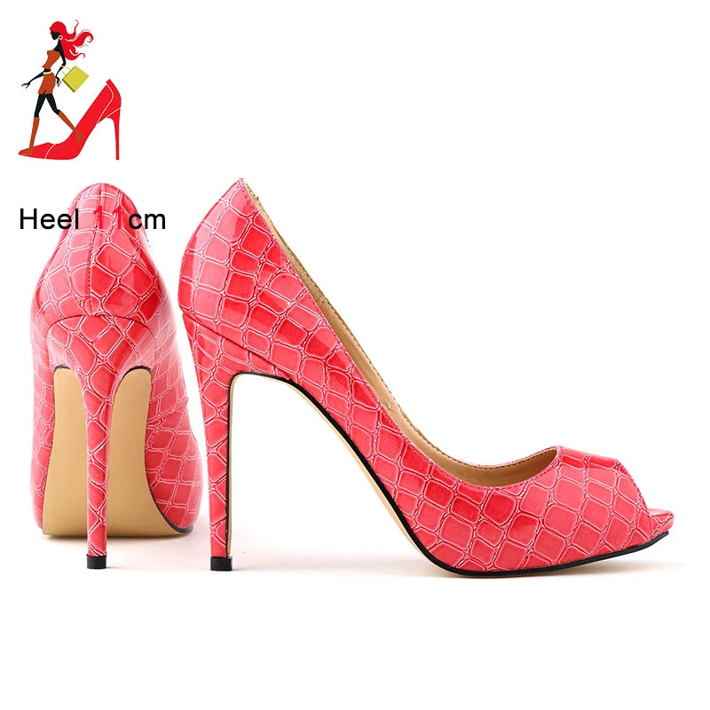 Sexy Peep Toe Pumps Women's Stiletto Slip on Super High Heels Party Dress Platforms Shoes Zaptos Mujer Fashion Emboss Lady Shoes
