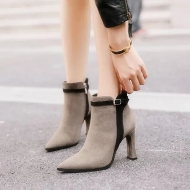 Short Shoes for Woman Suede Women's Ankle Boots Very High Heels Booties Pointed Toe Footwear Heeled Black on Offer Free Shipping