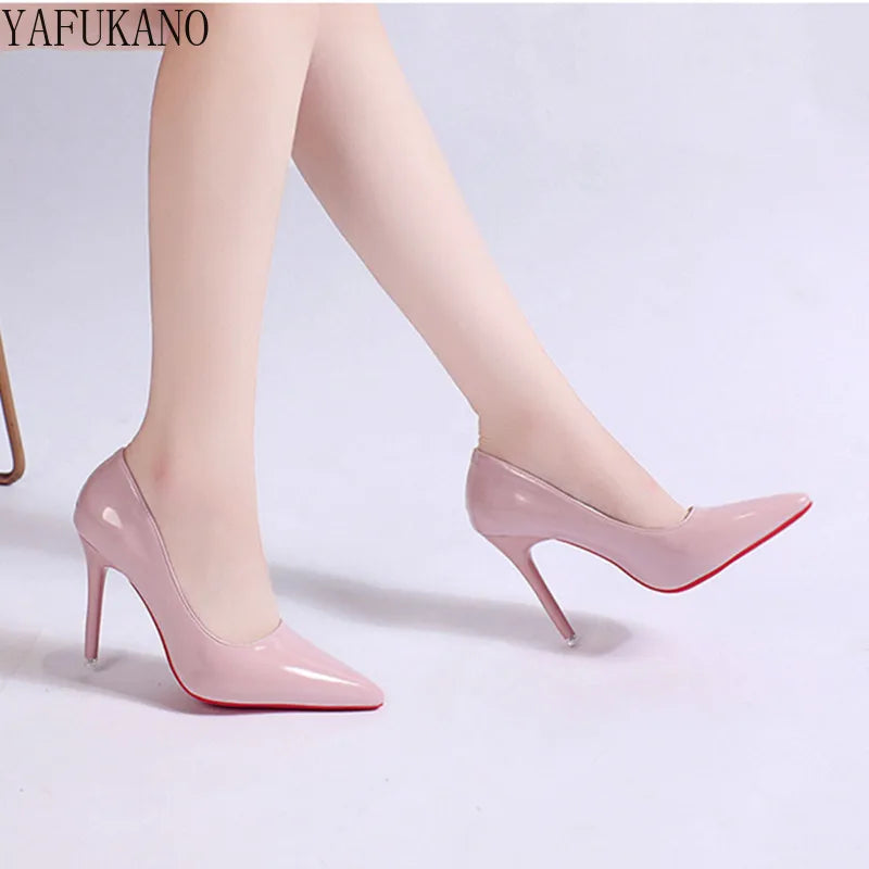 Spring Autumn New Red Sole Women Pumps Korean Style Fashion Pointed High Heels Bright Leather Shallow Mouth Woman Shoes