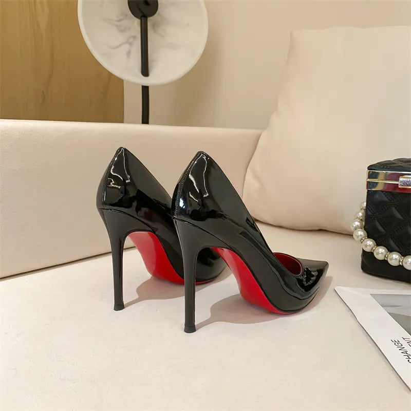 Luxury Pumps Shoes for Women Red Shiny Bottom Pumps Brand Large Size High Heel Shoes Sexy Party Pointed Toe Wedding Shoes