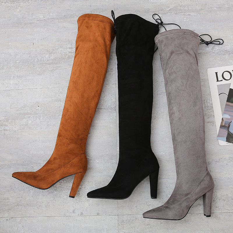 Stretch Boots With High Heels And Pointed Toe Over The Knee